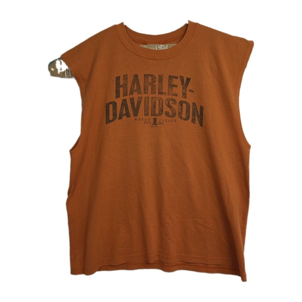 Harley-Davidson Mesh Sleeveless T-Shirt Men's XL Orange Graphic Prints Barbados